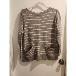 Abercrombie & Fitch Women's Large Gray/White Strped‎ Pull Over Sweater W/Pockets